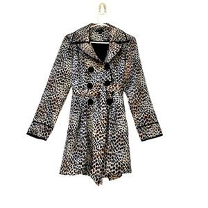 Twenty One Leopard Satin Double Breasted Trench Coat Jacket M